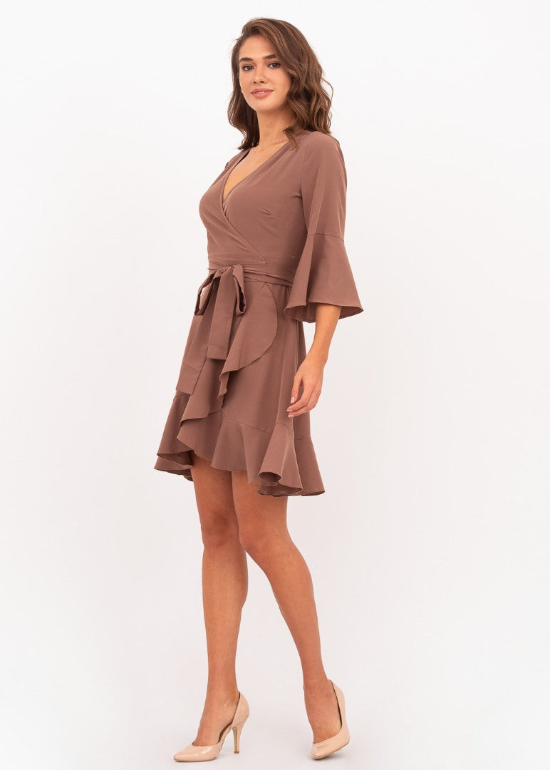 Brown mini wrap dress