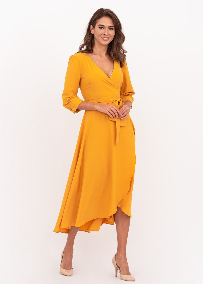 Honey yellow wrap dress