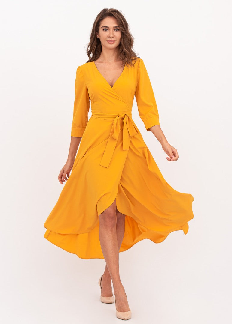 Honey yellow wrap dress