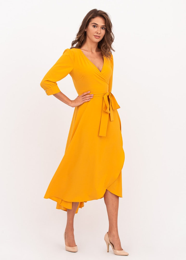 Honey yellow wrap dress