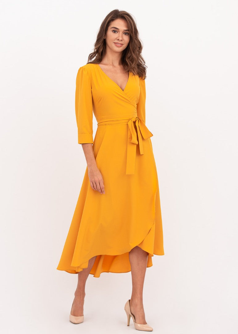 Honey yellow wrap dress