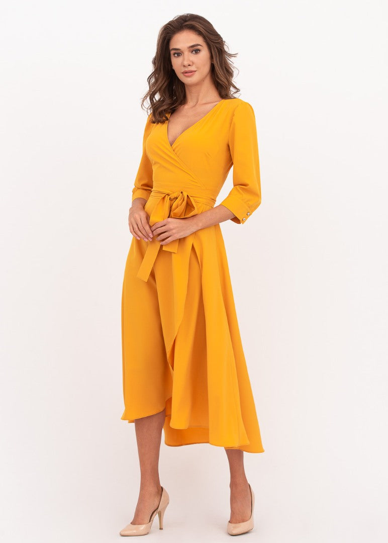 Honey yellow wrap dress