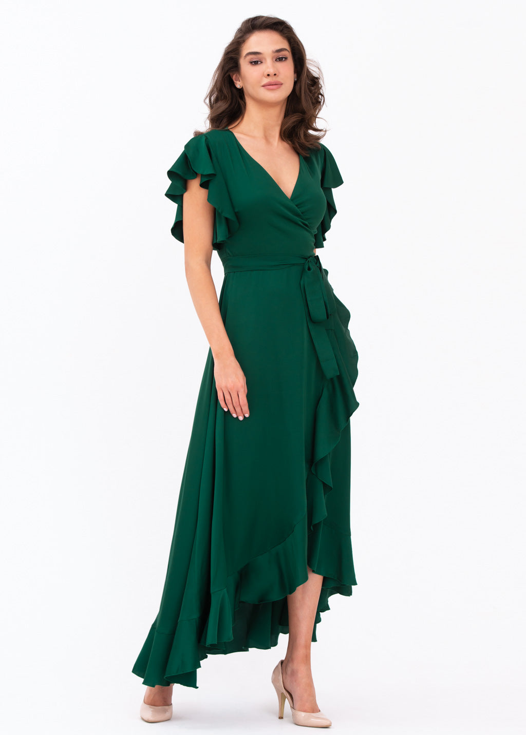 Dark green wrap dress