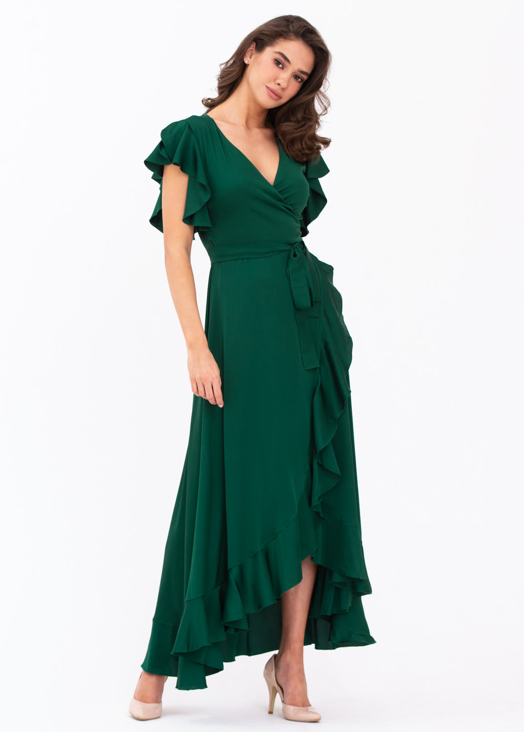 Dark green wrap dress