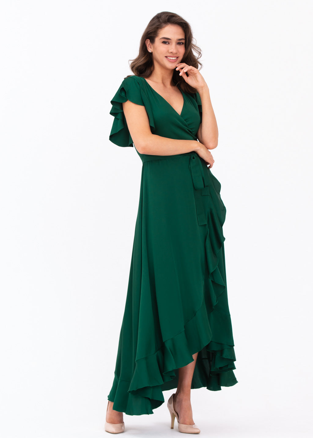 Dark green wrap dress