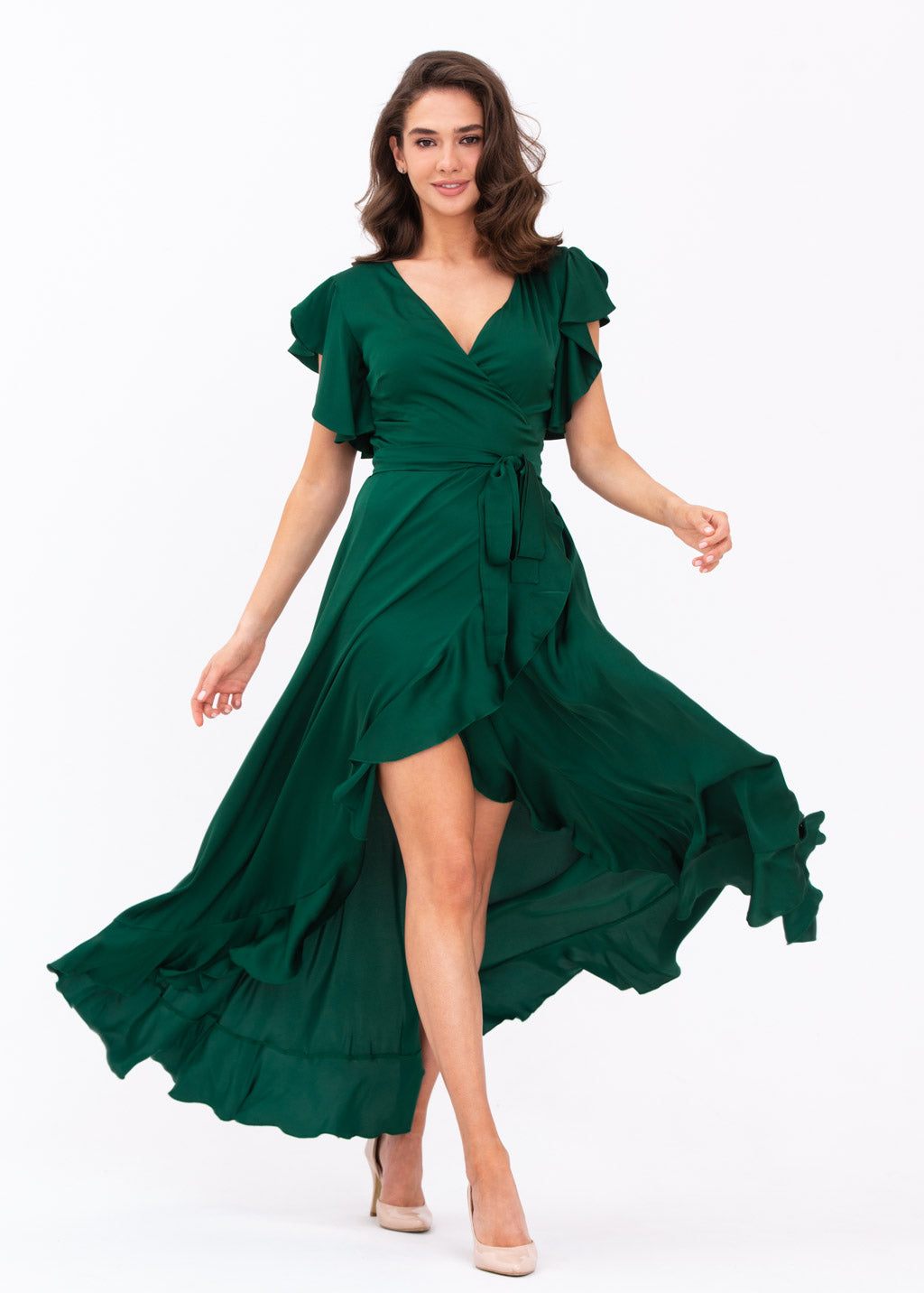 Dark green wrap dress