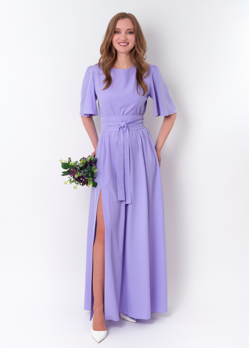 Light purple long dress with belt