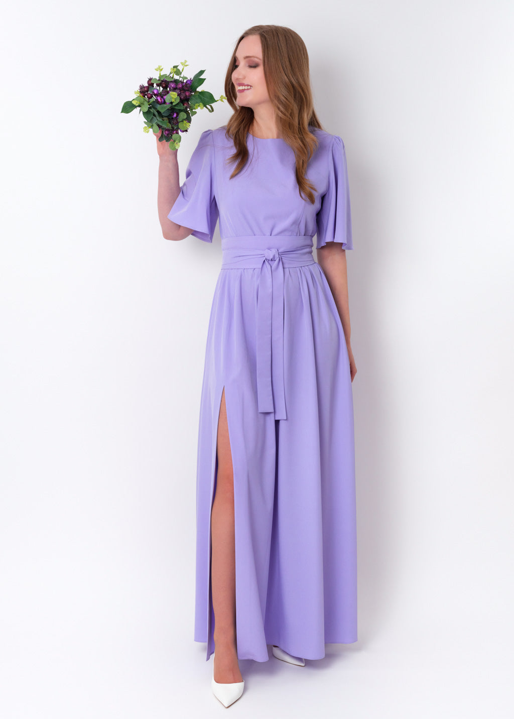 Light purple long dress with belt