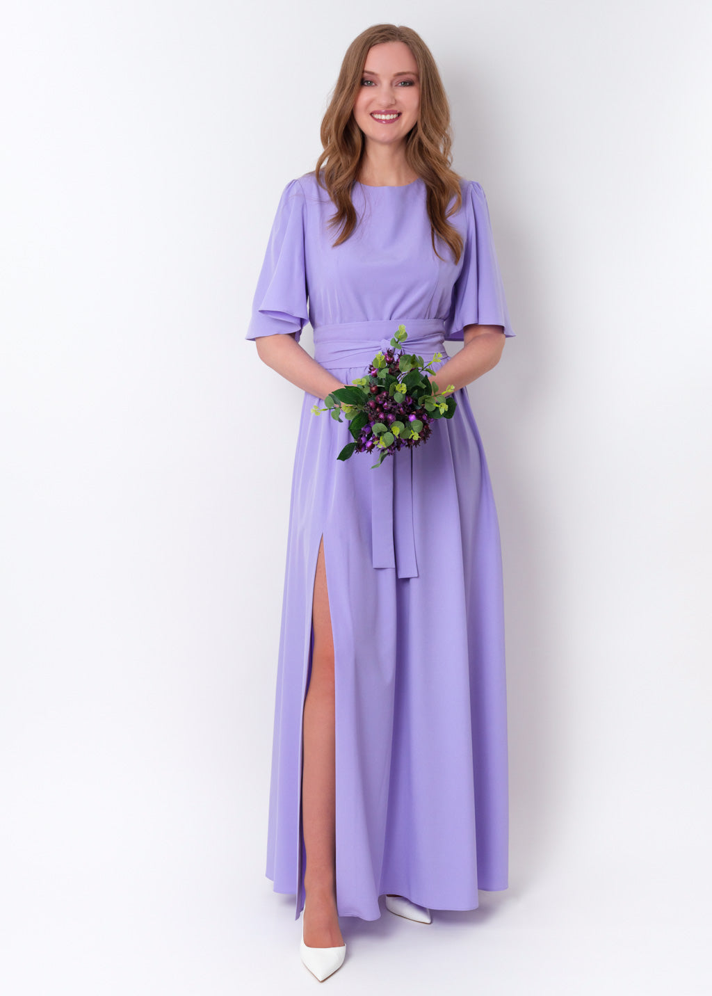 Light purple long dress with belt