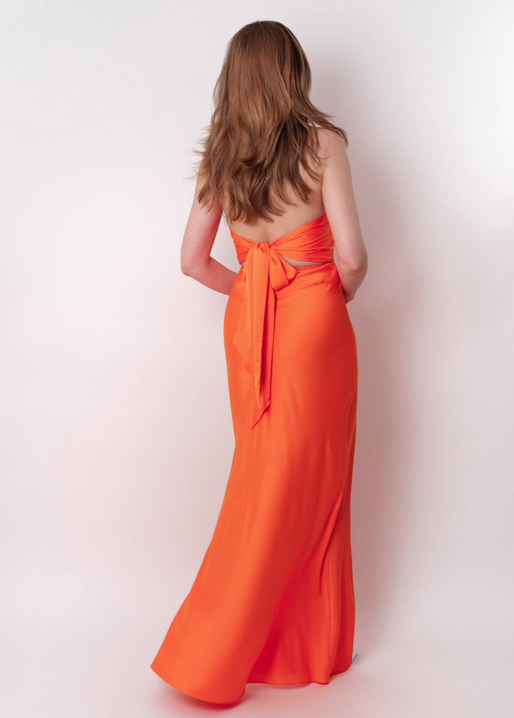 Orange silk long halter dress