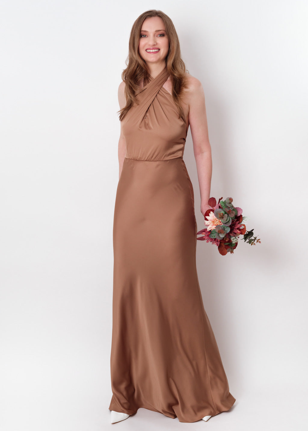 Cappuccino silk long halter dress