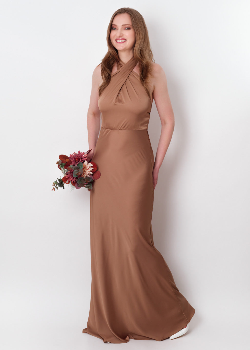 Cappuccino silk long halter dress