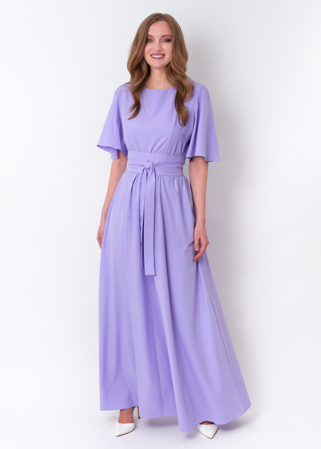 Light purple long dress with belt