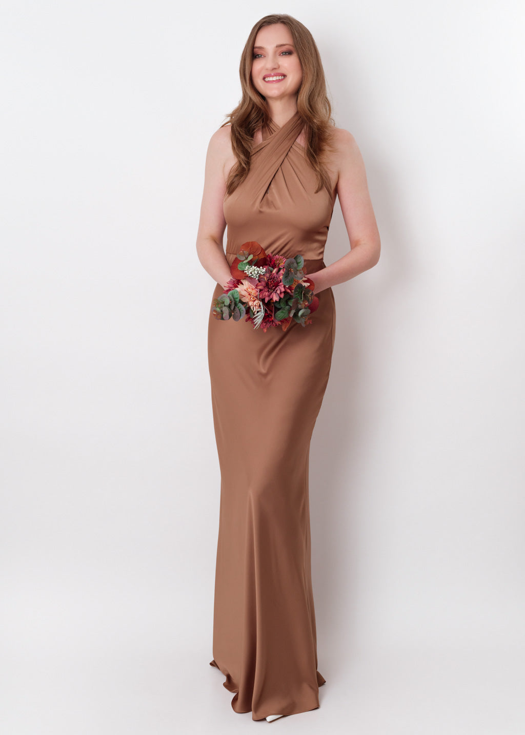 Cappuccino silk long halter dress