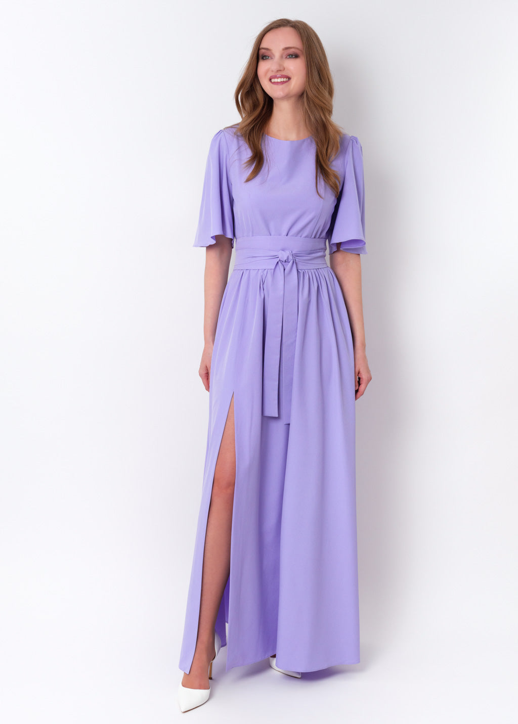 Light purple long dress with belt