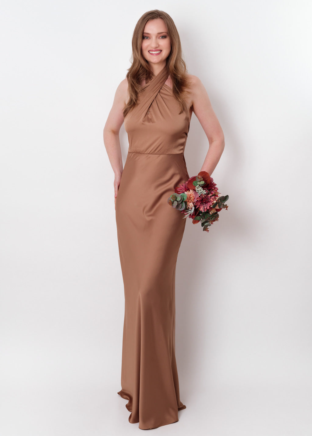 Cappuccino silk long halter dress