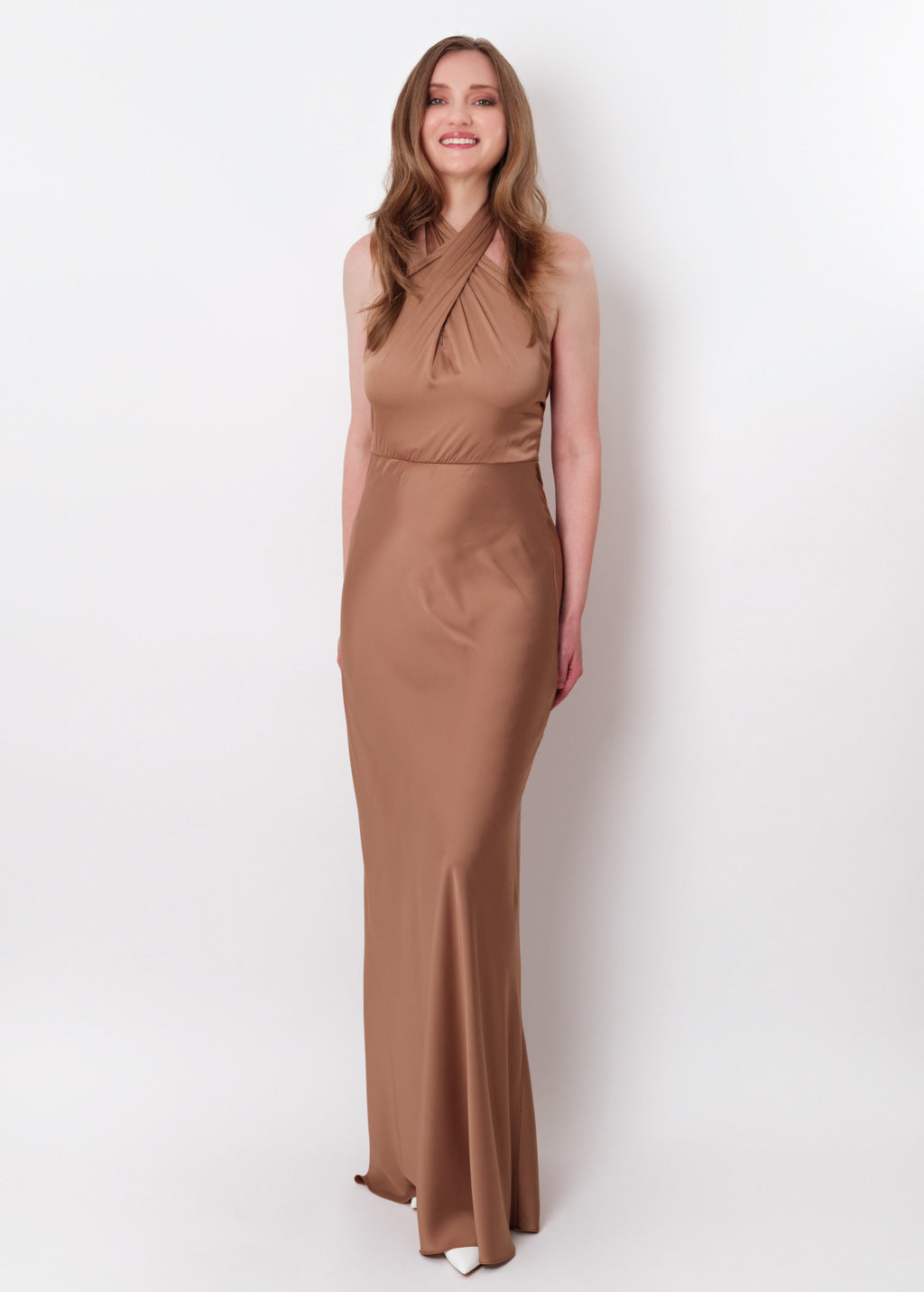 Cappuccino silk long halter dress