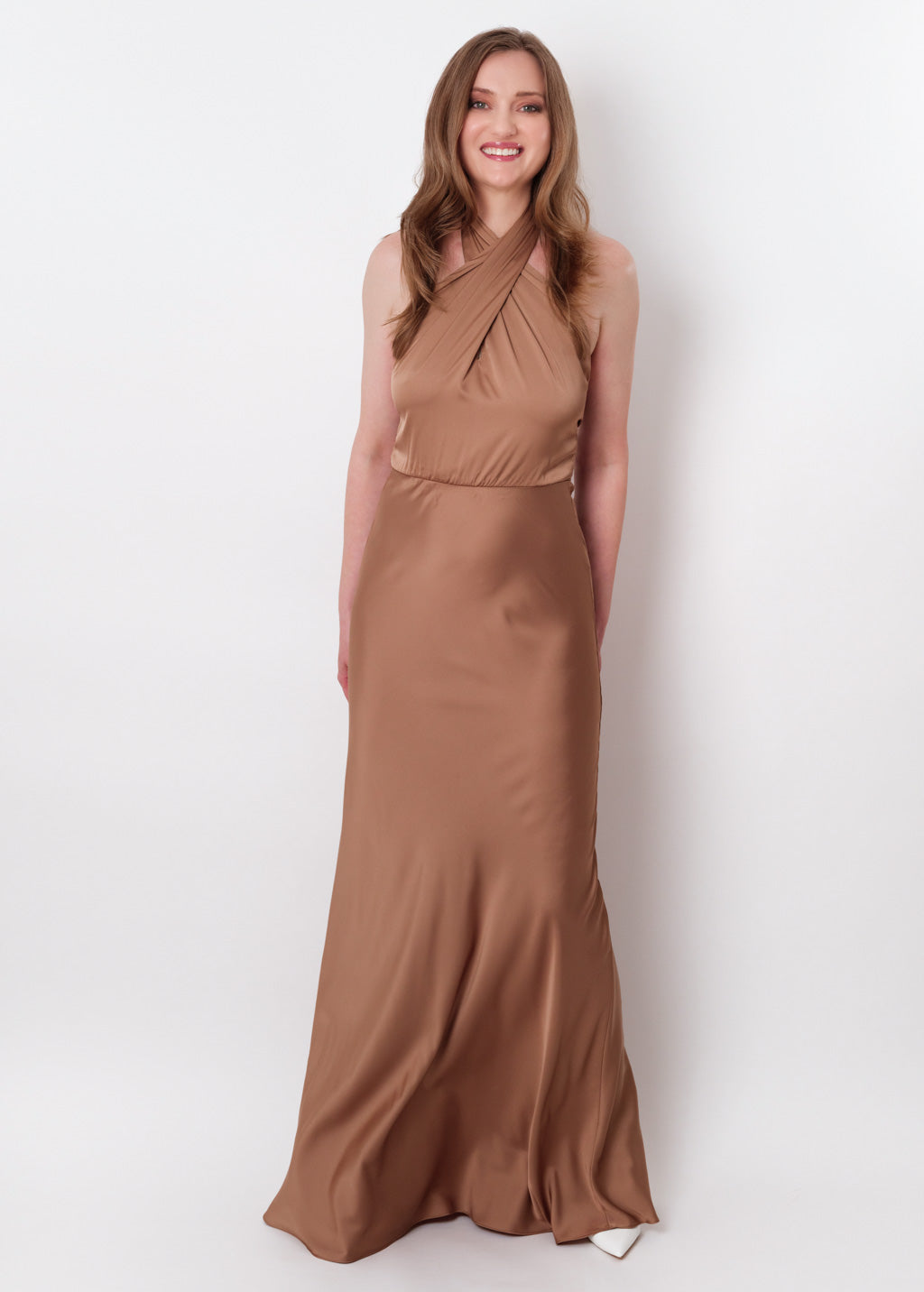 Cappuccino silk long halter dress