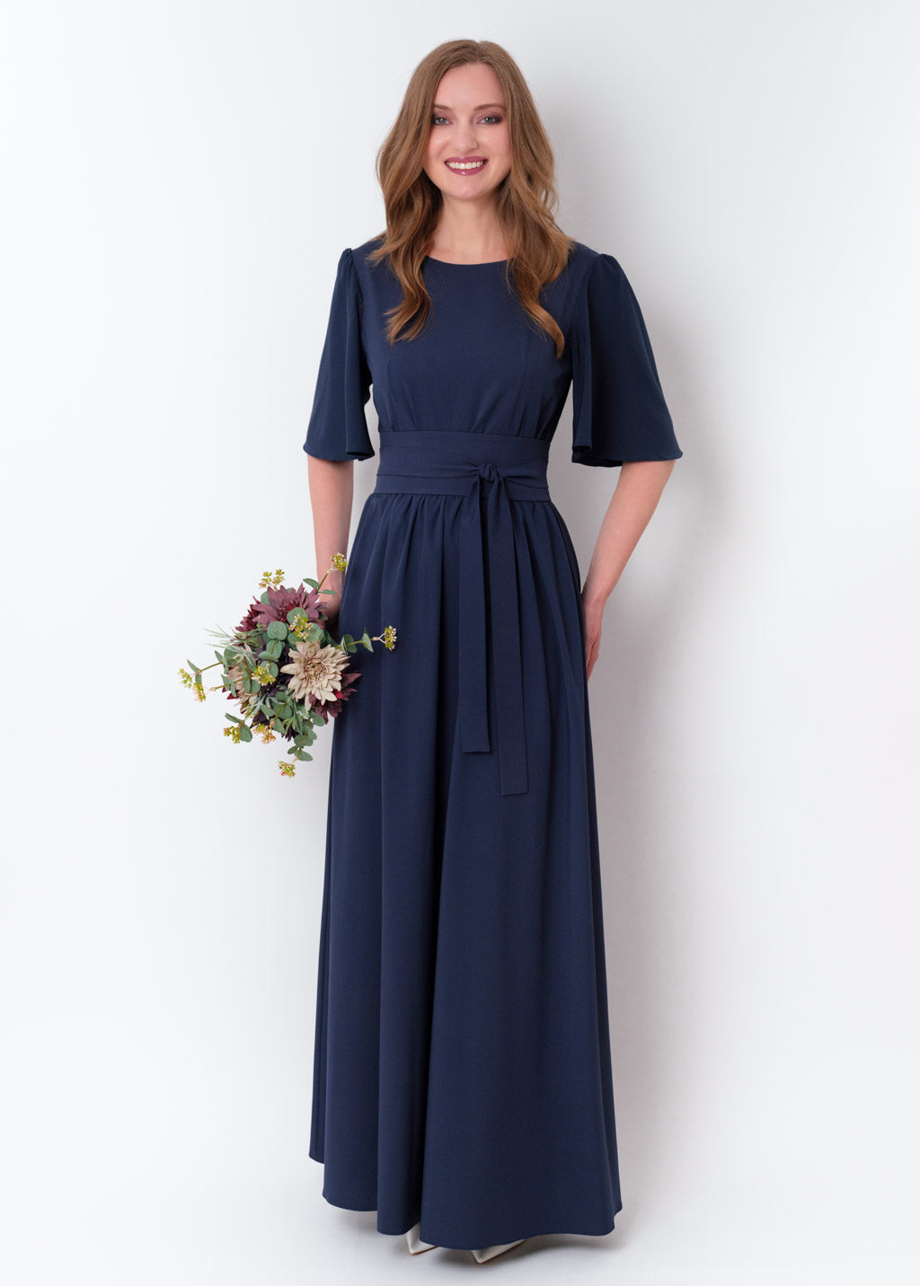 Navy blue long dress with belt