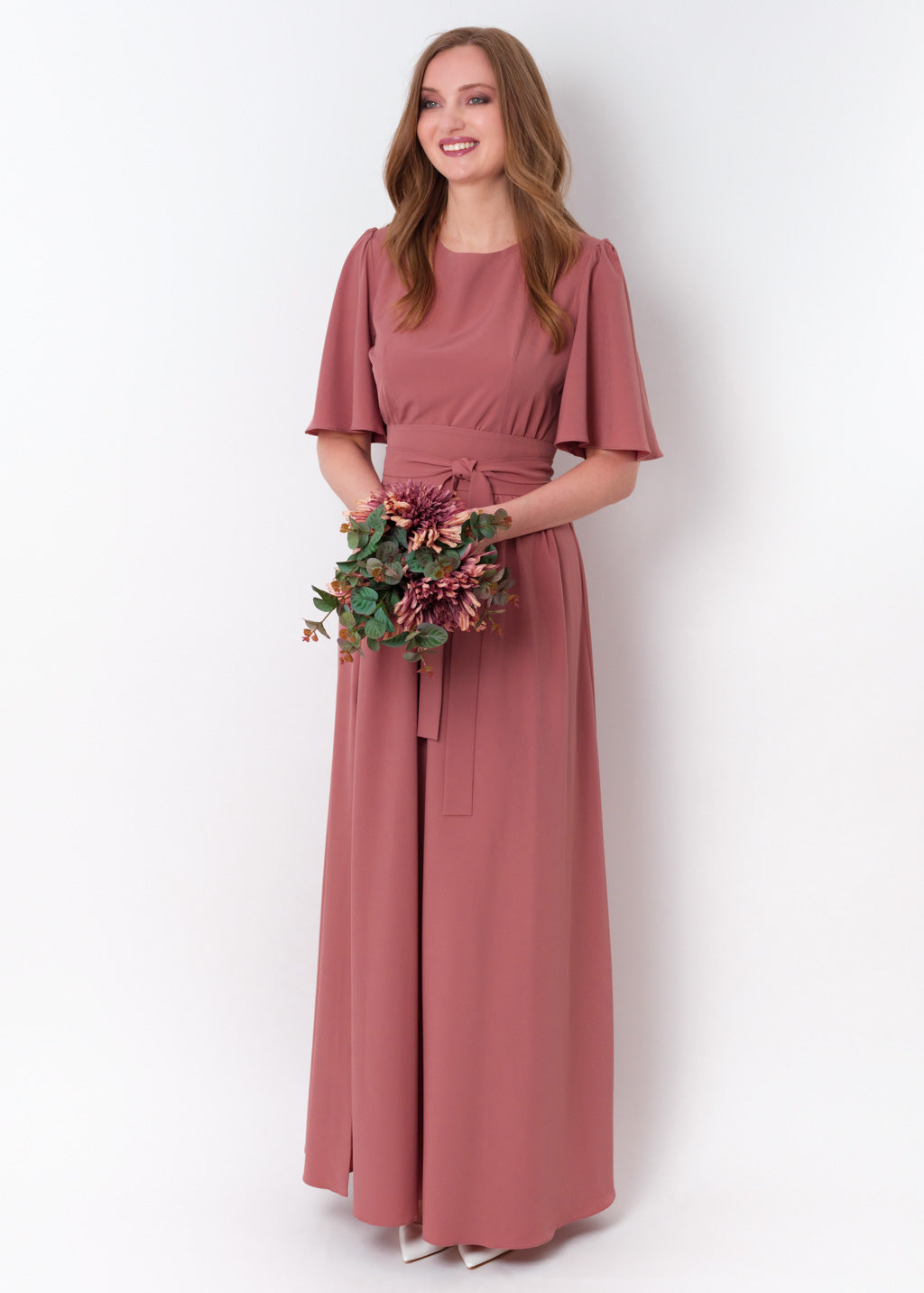 Rosewood long dress with belt