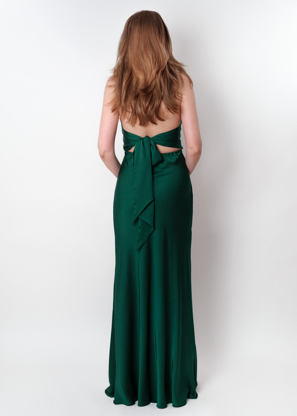Dark green silk slit halter dress