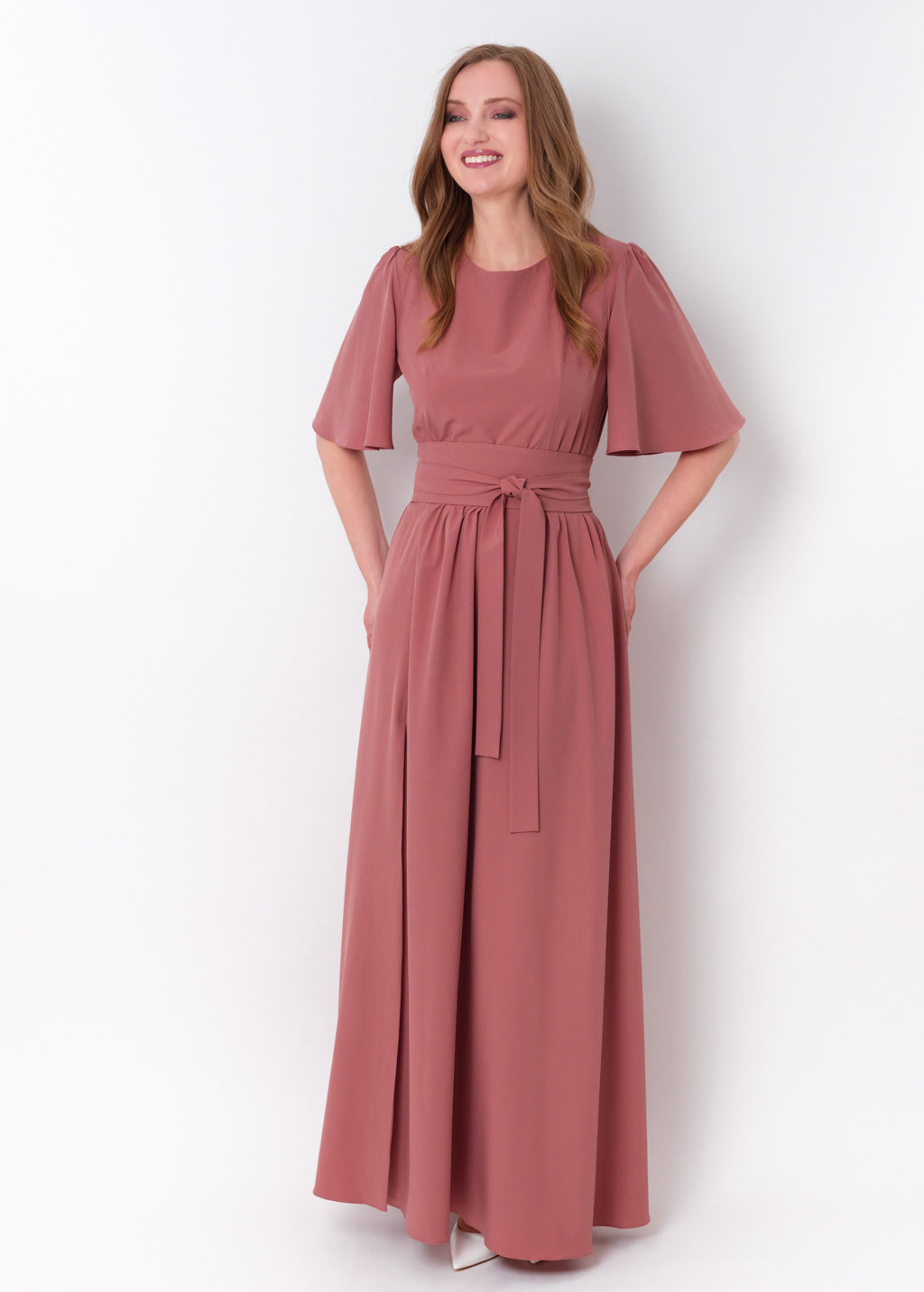 Rosewood long dress with belt