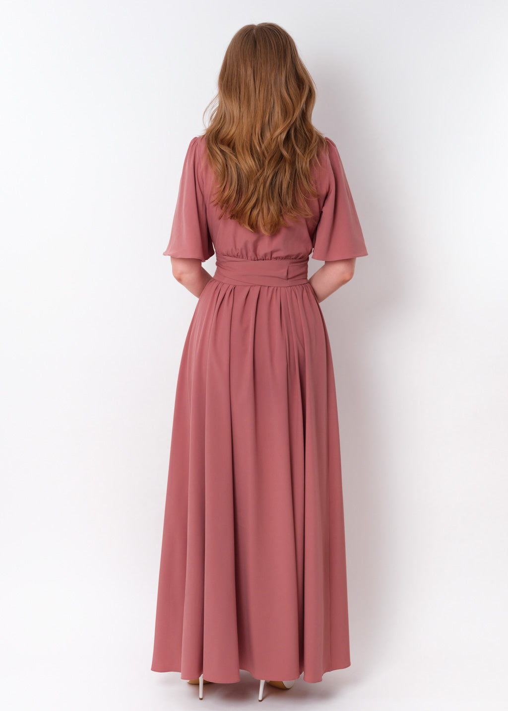 Rosewood long dress with belt