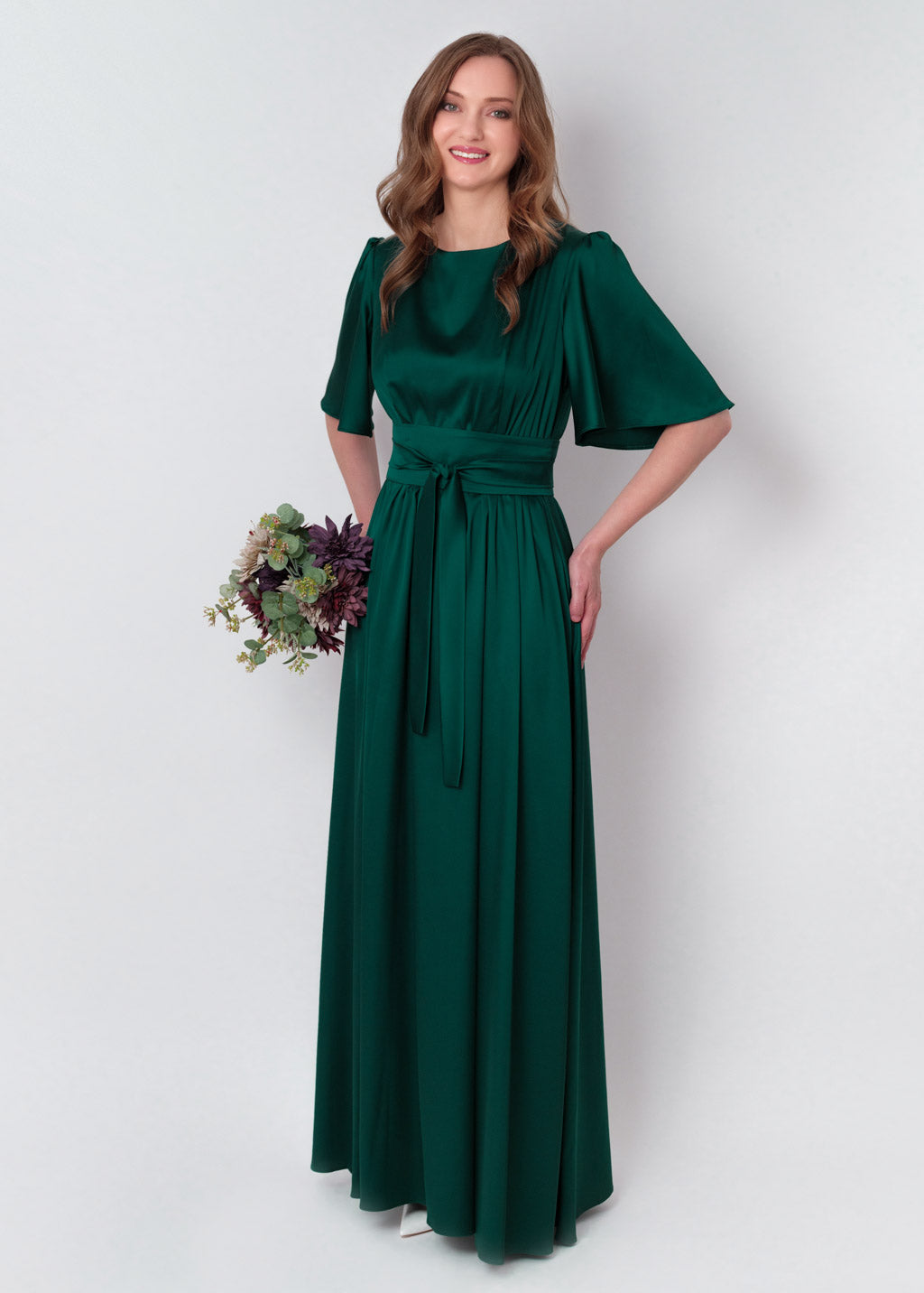 Dark green silk dress with belt