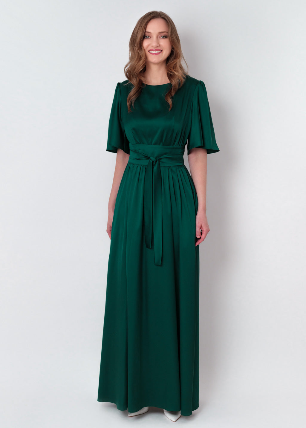 Dark green silk dress with belt