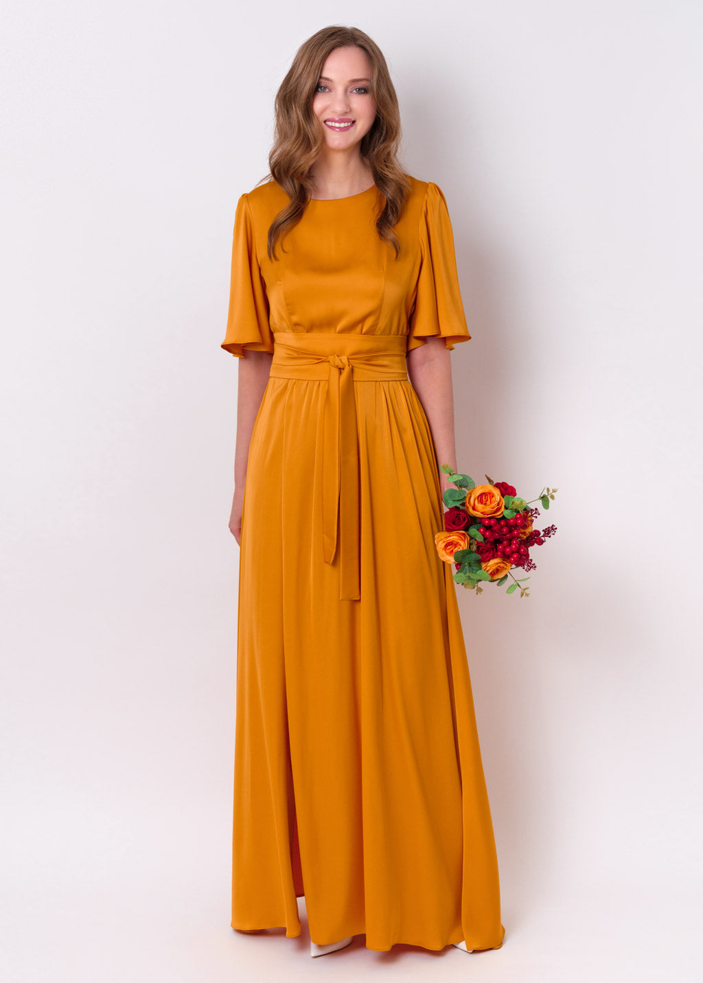 Gold silk dress with belt