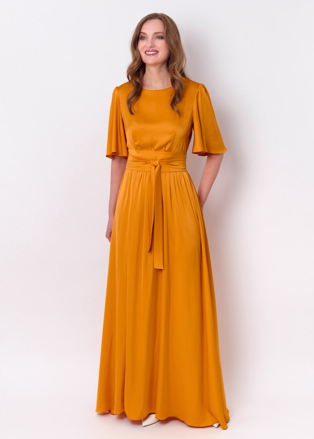 Gold silk dress with belt