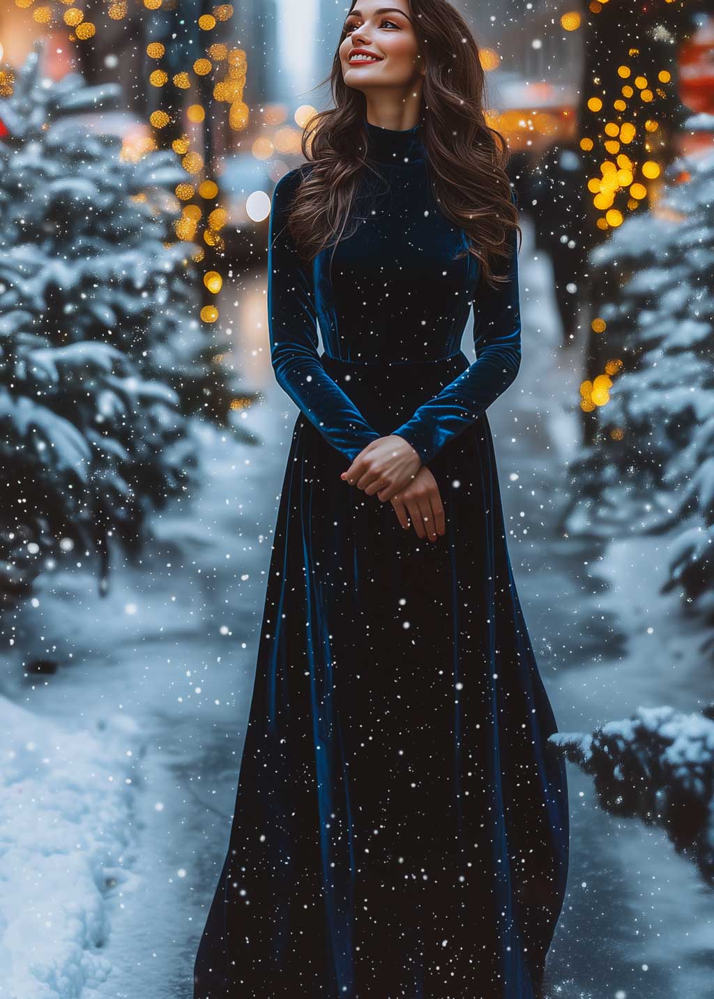 Navy blue long velvet dress