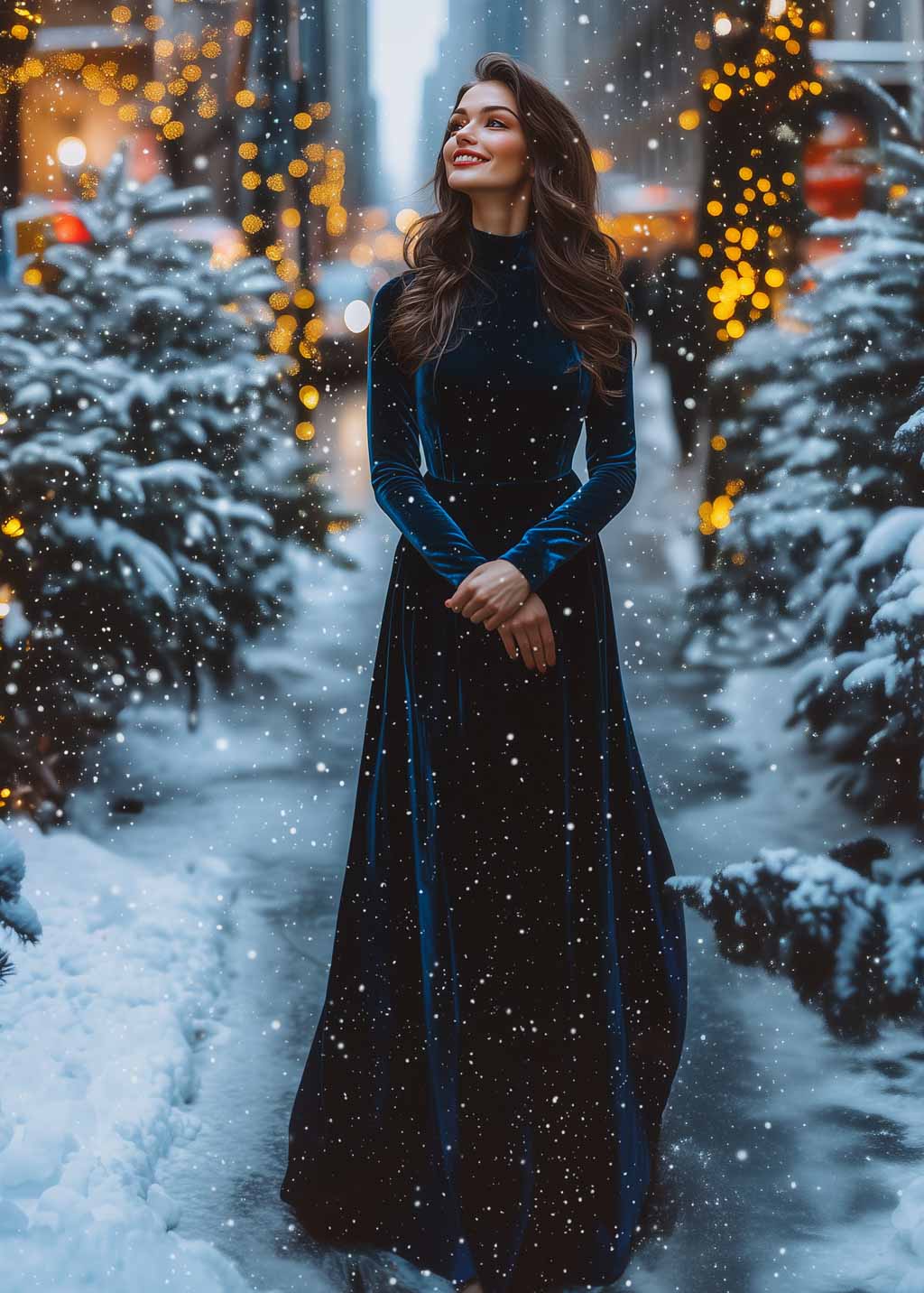 Navy blue long velvet dress