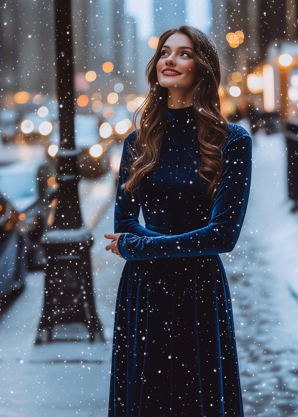 Navy blue long velvet dress