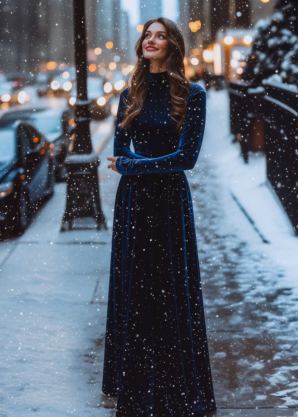 Navy blue long velvet dress