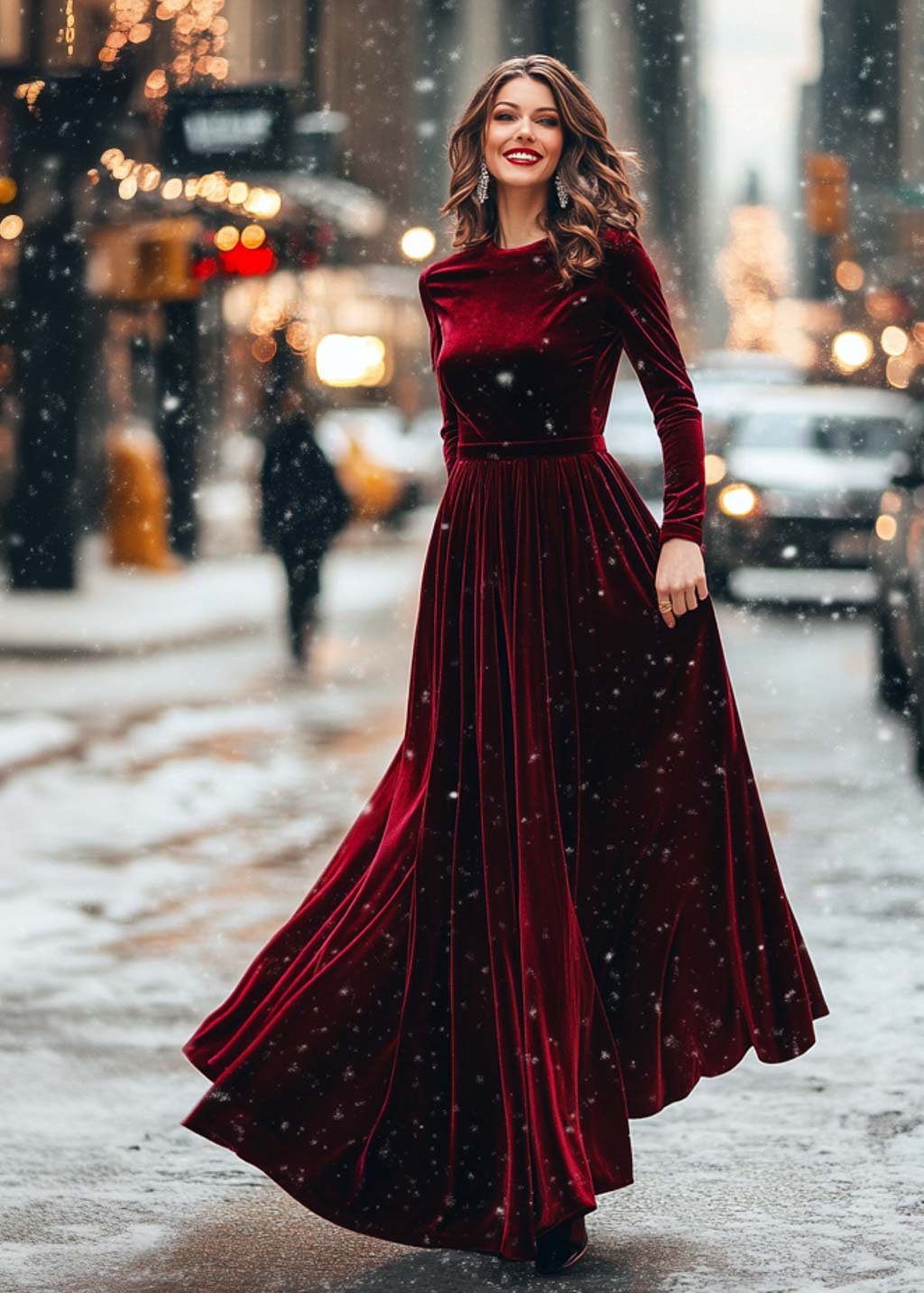 Burgundy velvet long dress