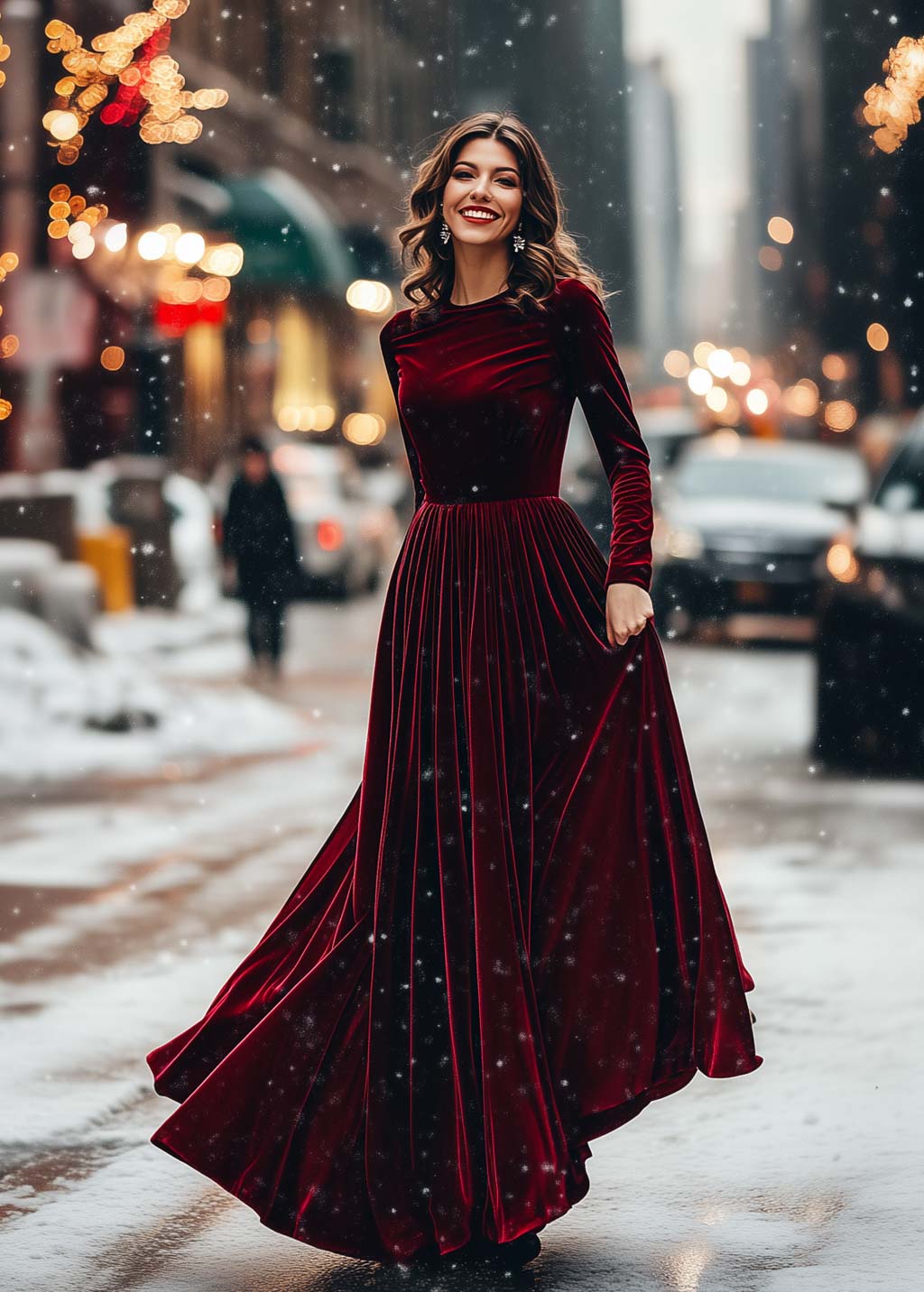Burgundy long velvet dress