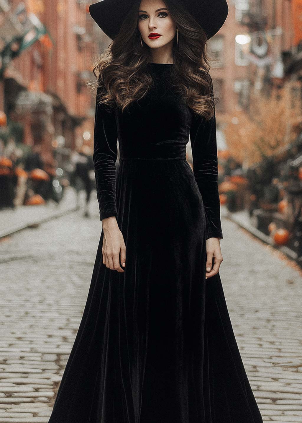 Black velvet Halloween long sleeve maxi dress