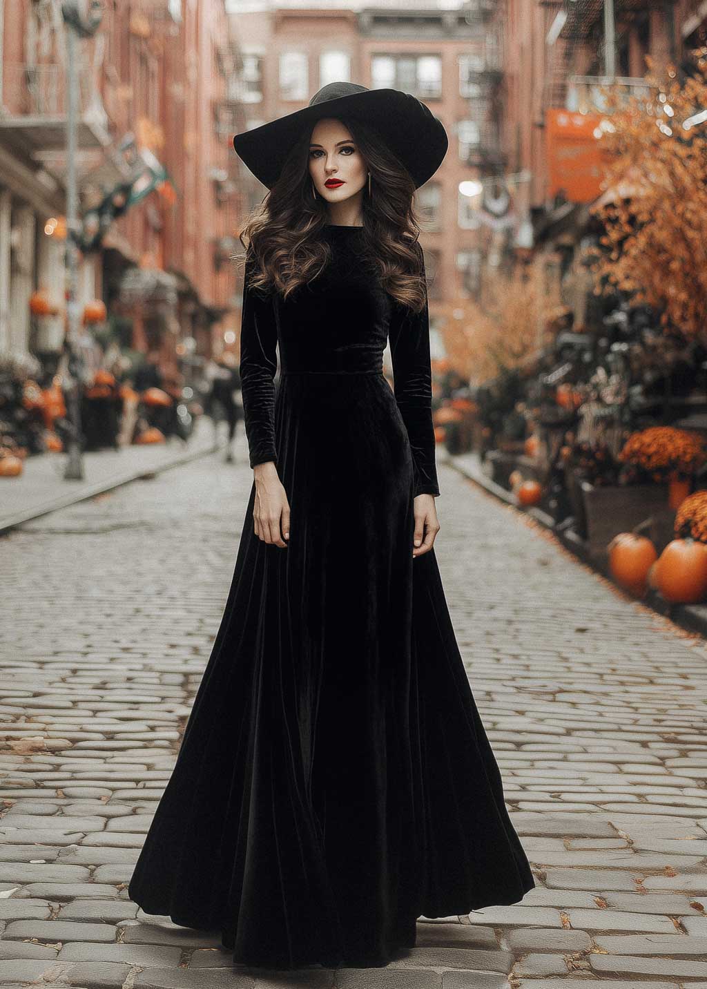 Black velvet Halloween long sleeve maxi dress
