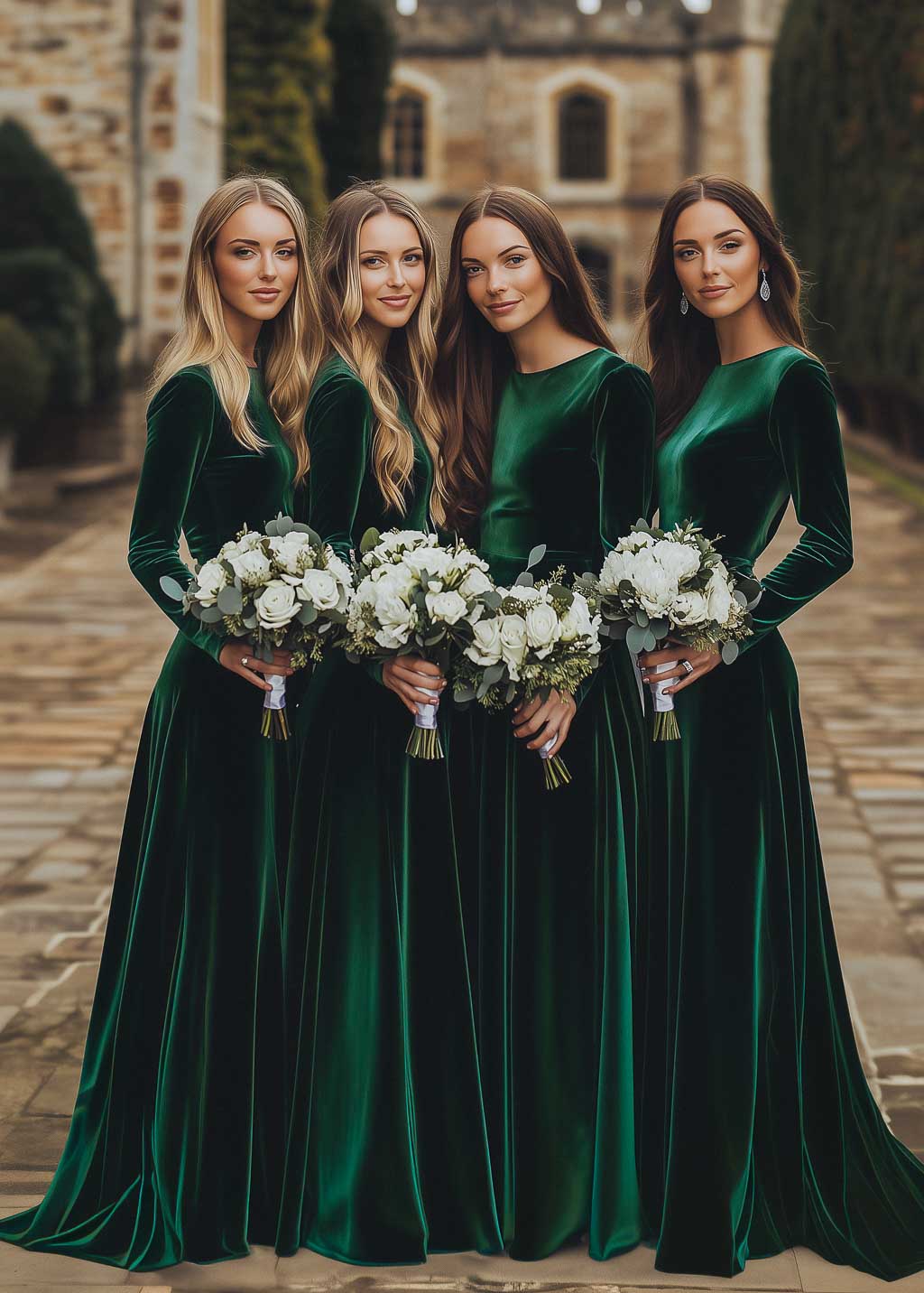 Emerald green velvet bridesmaid dress