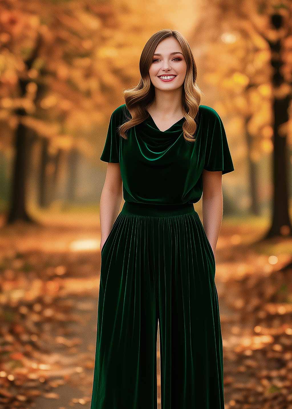 Emerald green velvet jumpsuit
