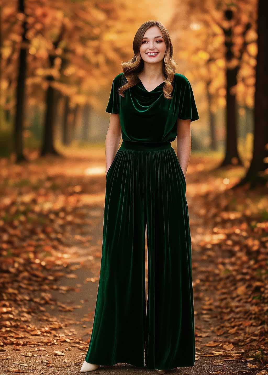 Emerald green velvet jumpsuit