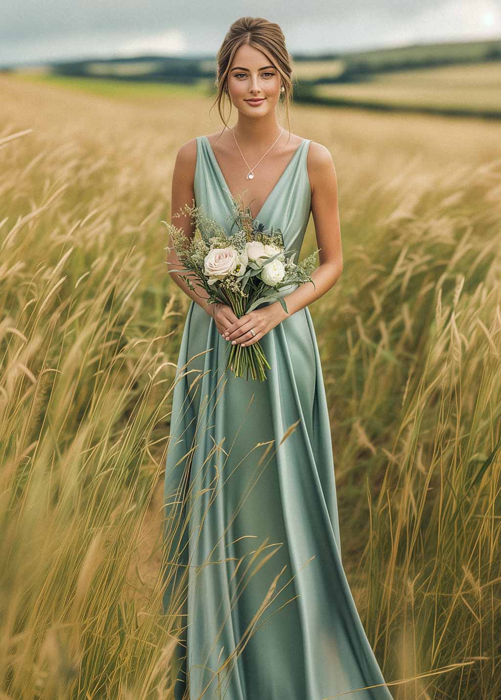Sage green infinity long pleated dress