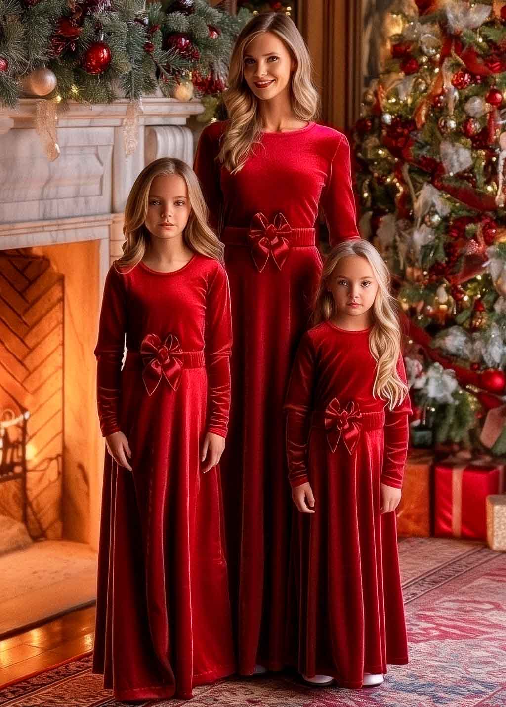 Red girl velvet long dress