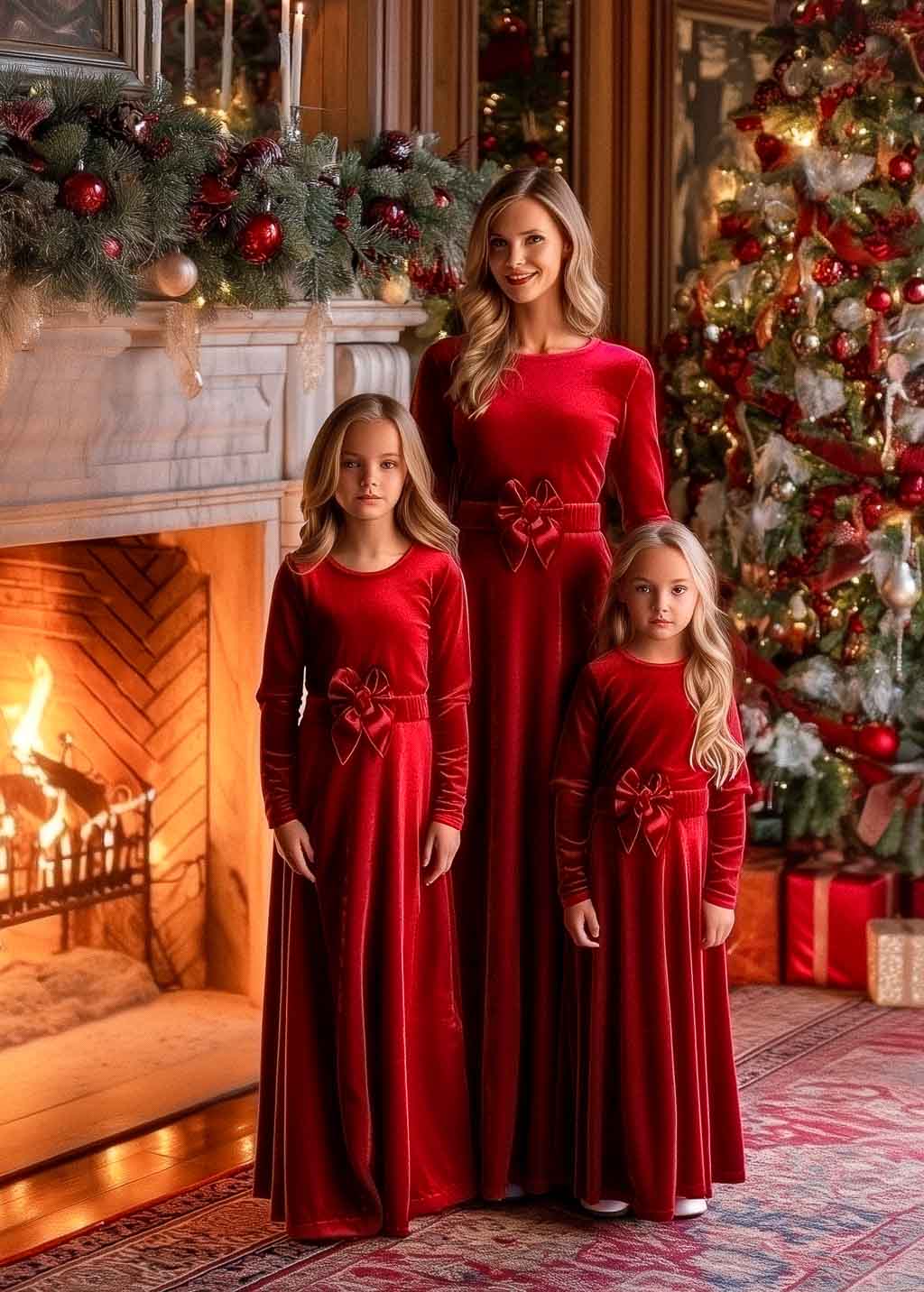 Mommy and me red long velvet adult dresses