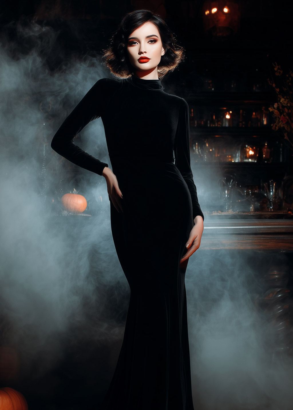 Halloween mermaid black velvet gown