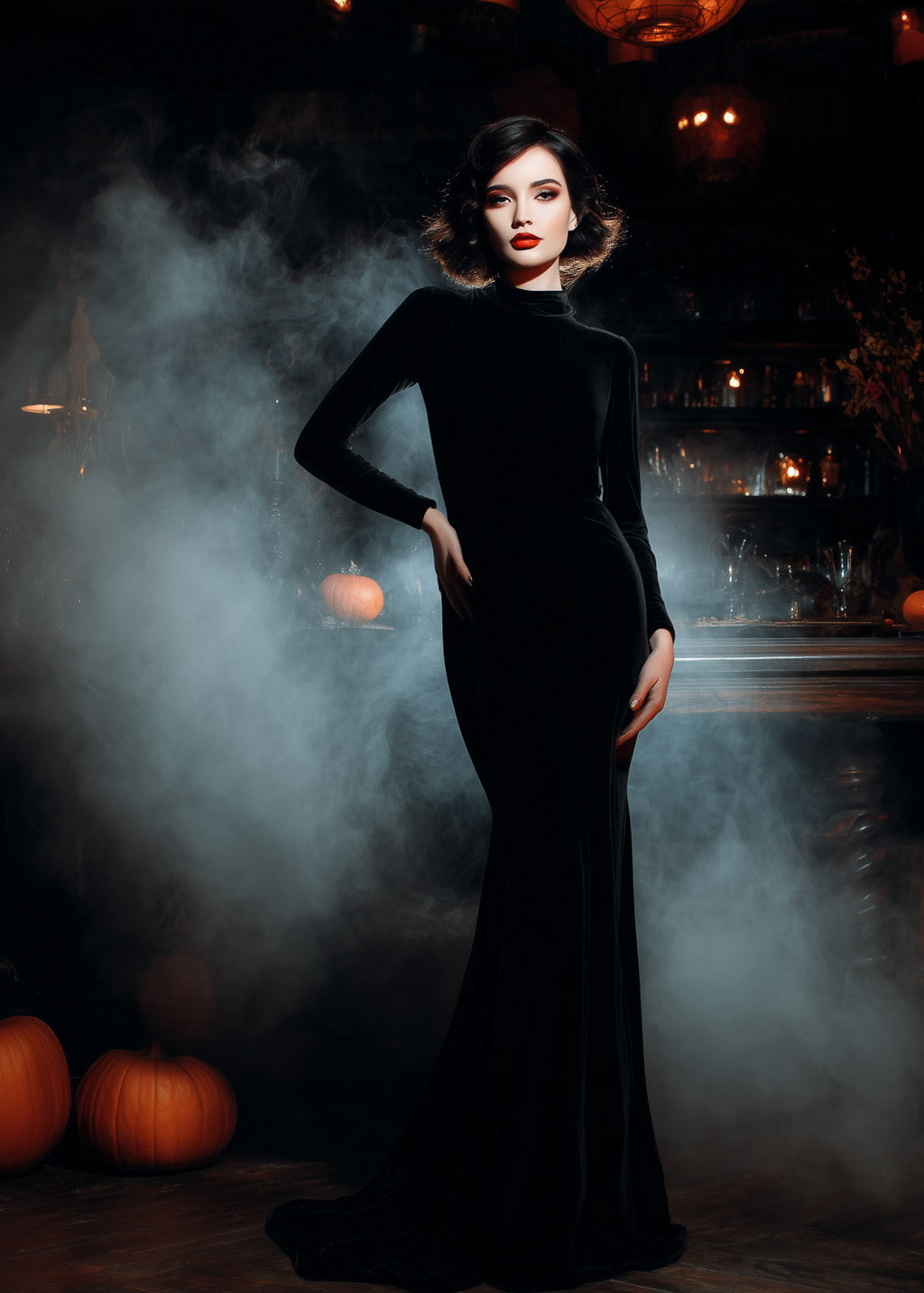 Halloween mermaid black velvet gown