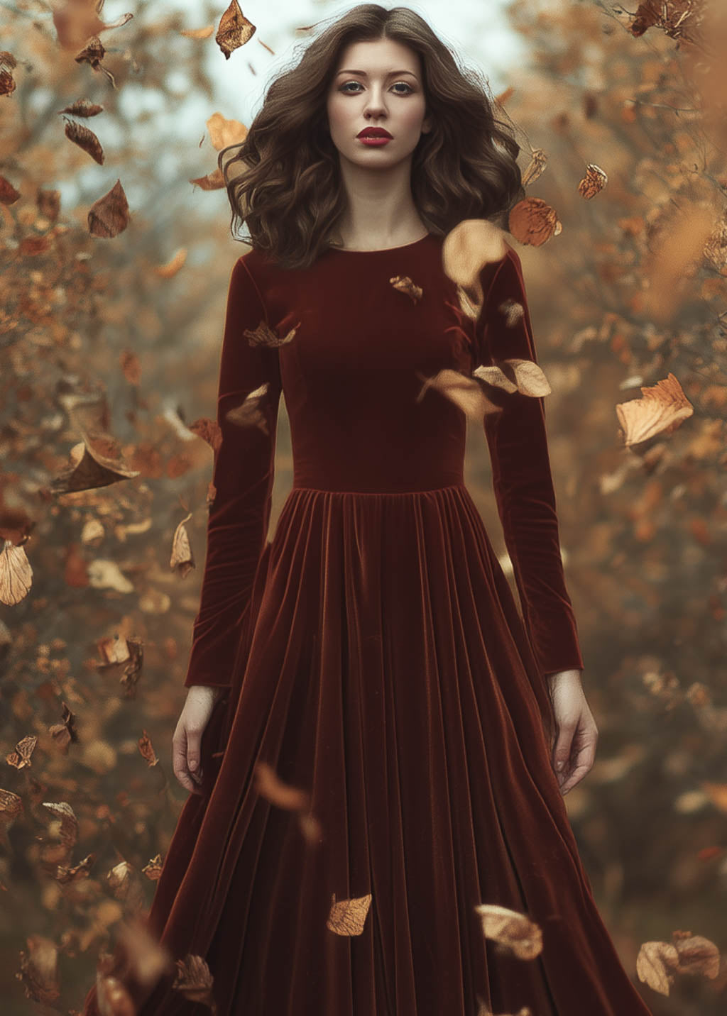 Fall-inspired romantic rust brown velvet gown