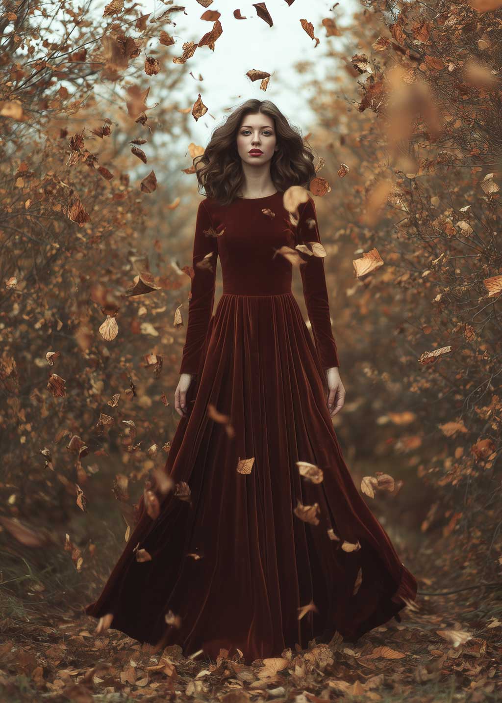 Fall-inspired romantic rust brown velvet gown