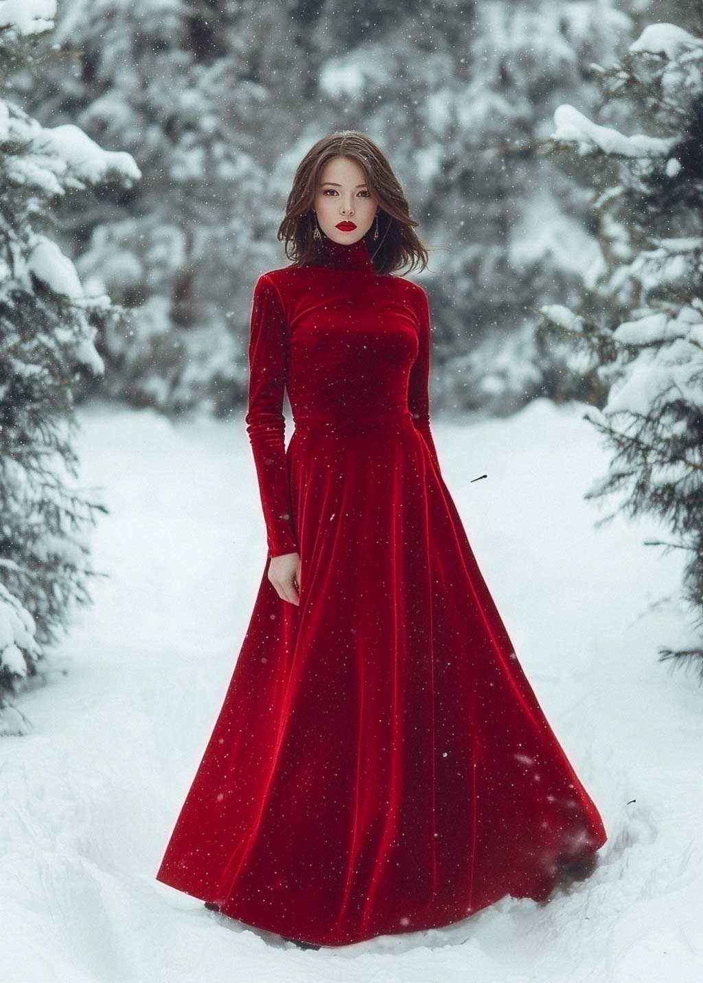 Winter red maxi velvet dress